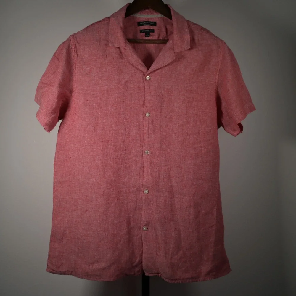Banana Republic Mens Red 100% Linen Camden Fit Short Sleeve Camp Shirt Large